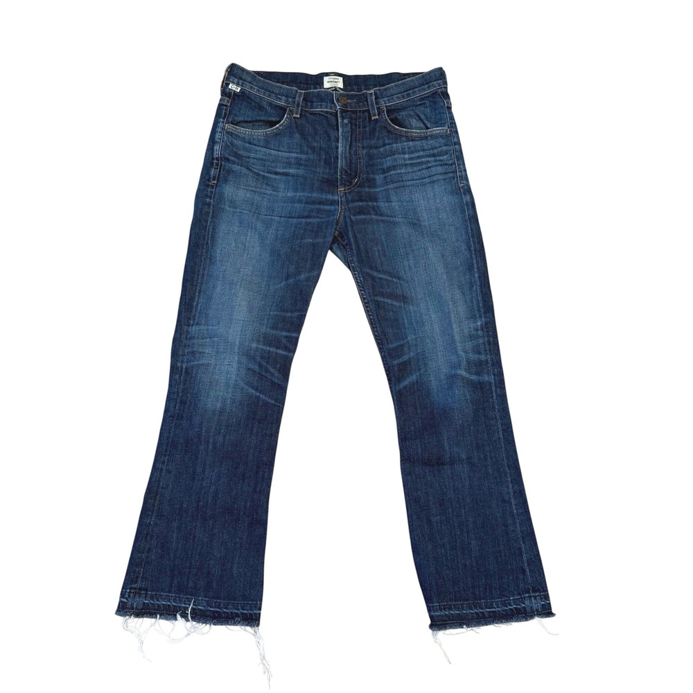 Citizens of Humanity Drew Crop Flare Jeans Dark Wash Raw Hem Womens 28